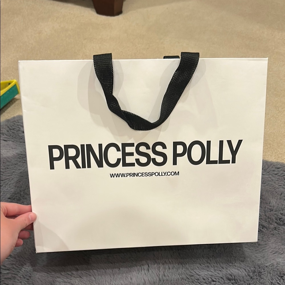 Princess Polly White with Black Handles paper shopping bag